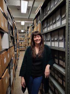 Archivist Katie Nichols inside one of the vaults at the Archives Research Center.